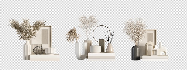 um conjunto de objetos diferentes em uma prateleira com um fundo branco