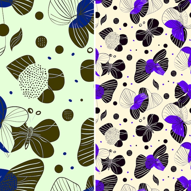Um conjunto de padrões coloridos com flores e pontos