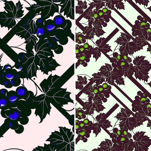 PSD um conjunto de padrões diferentes com bagas e folhas azuis