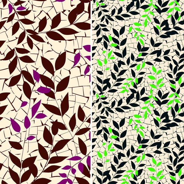 Um conjunto de padrões florais coloridos com folhas e galhos