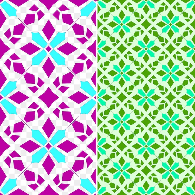 PSD um conjunto de padrões geométricos coloridos com uma flor verde e azul