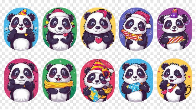 PSD um conjunto de pandas com chapéus e lenços