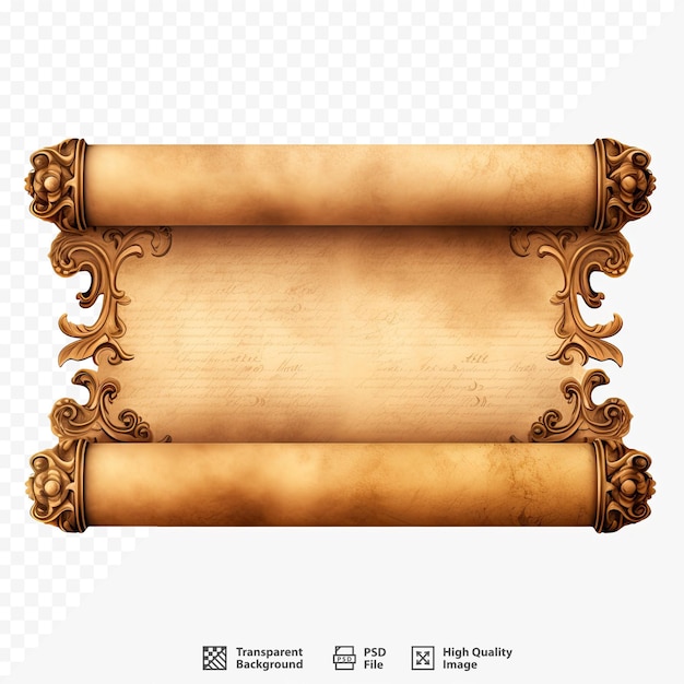 PSD um conjunto de papel dourado e marrom com um pergaminho dourado na parte inferior.