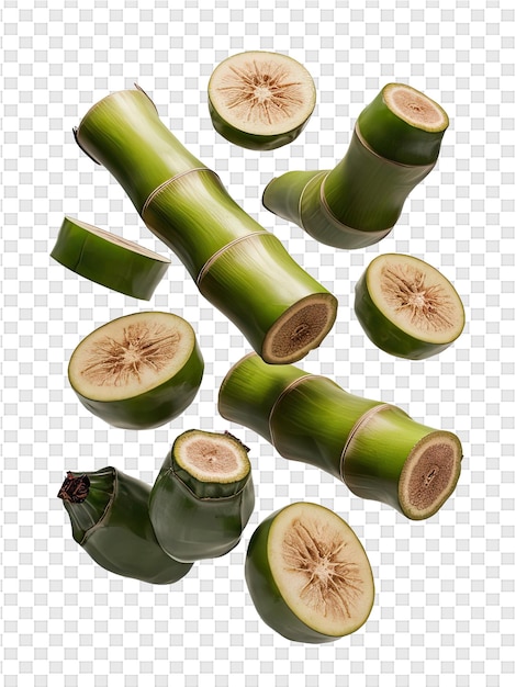 PSD um conjunto de pauzinhos de bambu verde com um pauzinho de bambu nele