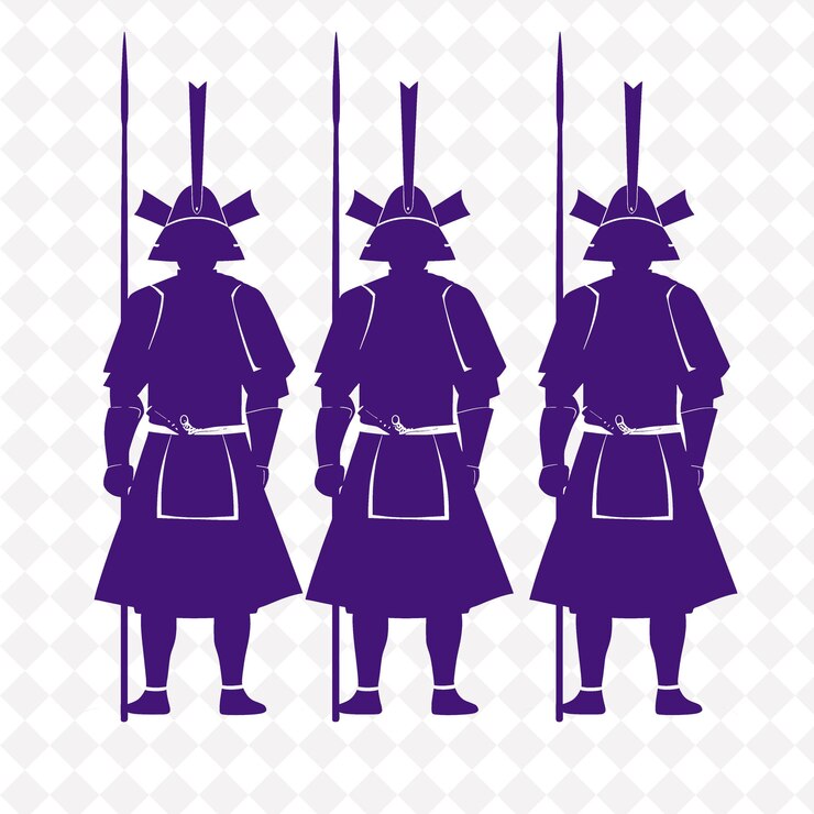 PSD um conjunto de quatro imagens de um samurai com uma espada e espadas