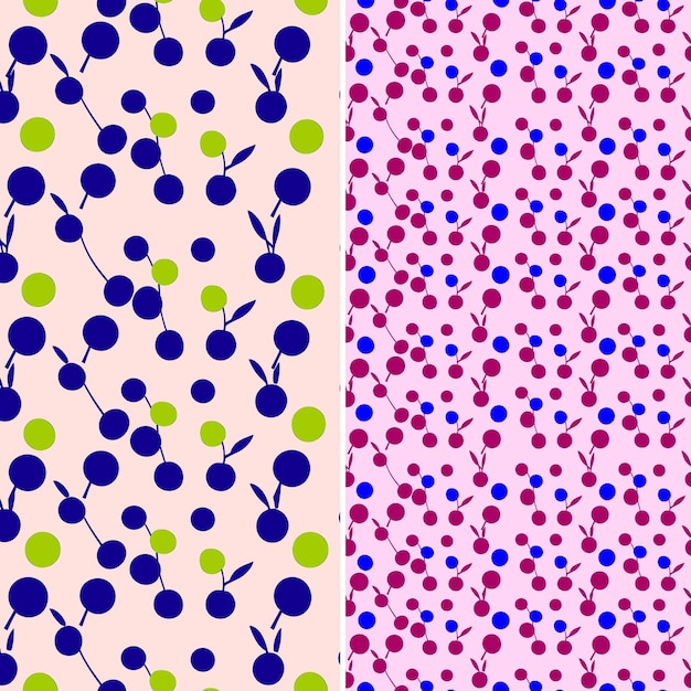 PSD um conjunto de tecido polka dot roxo e rosa com bagas e bagas