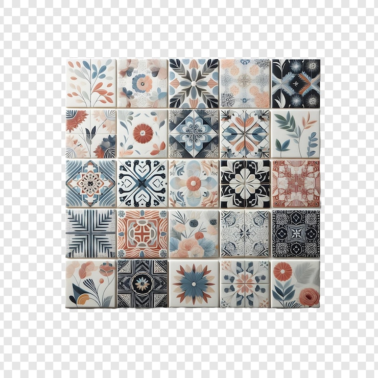 PSD um conjunto de telhas com diferentes cores e formas