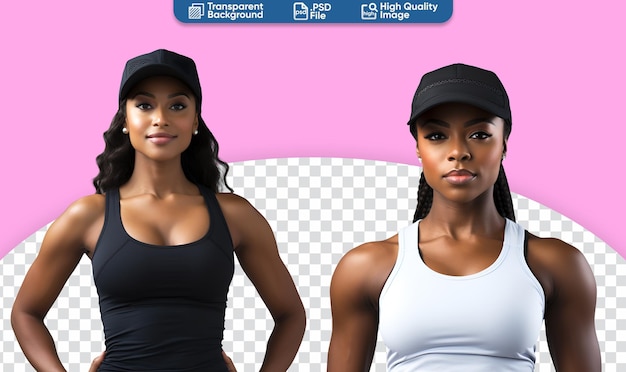 PSD um conjunto de trajes de fitness prontos para treinamento cruzado de mulheres negras para exibição de ginásio