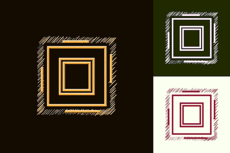 PSD um conjunto de três quadrados diferentes com as palavras " c " na parte inferior