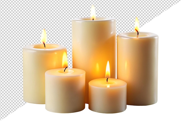 PSD um conjunto de velas com um fundo branco e um fundo transparente