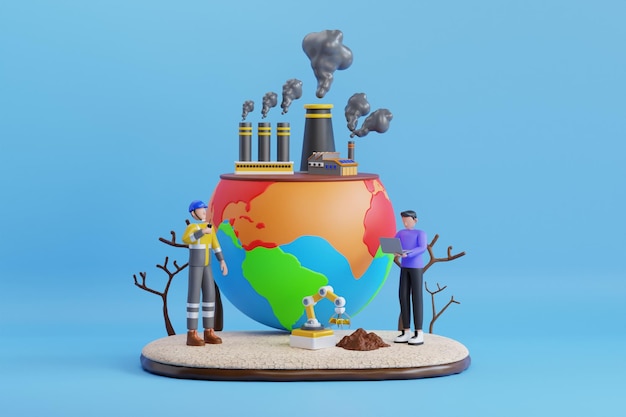 um consultor ambiental especialista examina os resíduos industriais um especialista em gestão de resíduos ilustração 3d