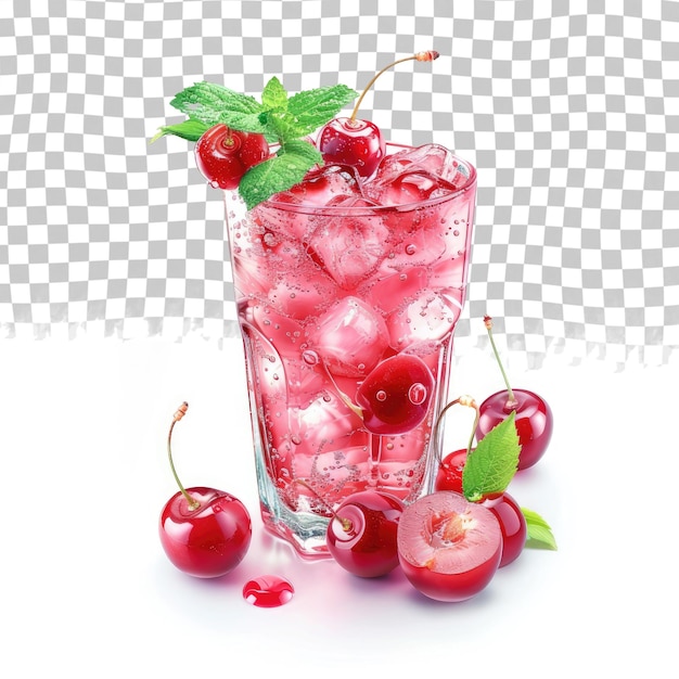 PSD um copo de água gelada com cerejas e uma garrafa de gelo