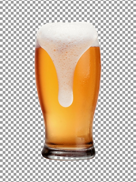 PSD um copo de cerveja com um topo espumoso em fundo transparente