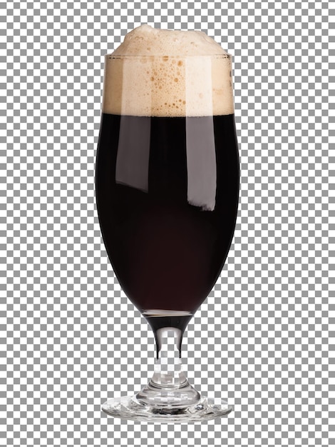 PSD um copo de cerveja escura com espuma em fundo transparente