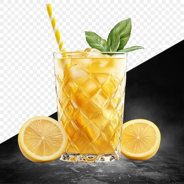 um copo de limonada com limão e limão