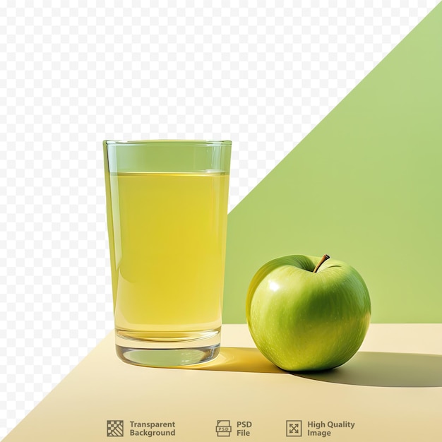 PSD um copo de suco de maçã ao lado de uma maçã verde e um copo de suco.