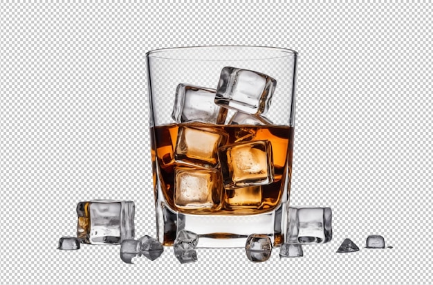 Um copo de uísque com cubos de gelo perfeito para derramar