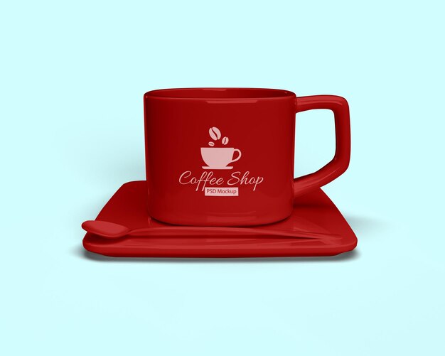 Um copo vermelho com café escrito nele