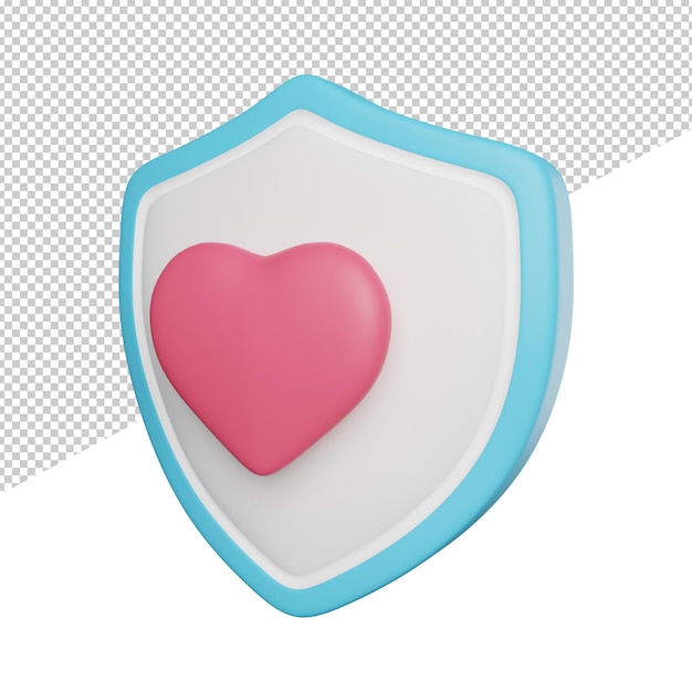 Um coração com um escudo azul e um fundo branco.