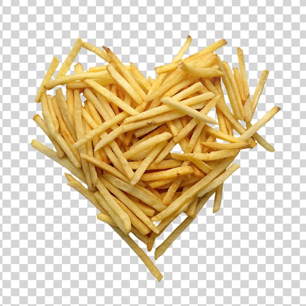 Um coração em forma de coração com batatas fritas em um fundo xadrez