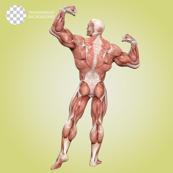 PSD um corpo humano com músculos bodybuilder pose isolado 3d render ilustração