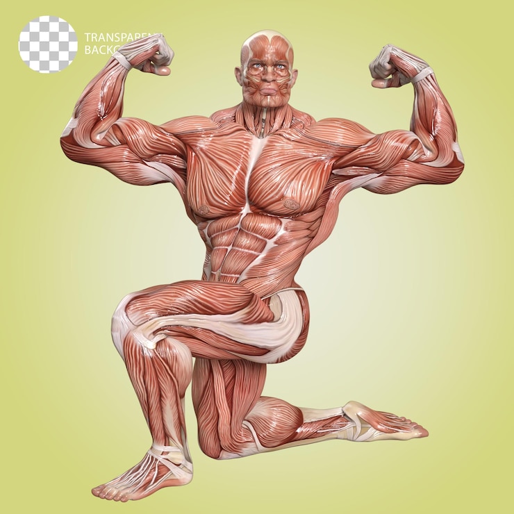 PSD um corpo humano com músculos bodybuilder pose isolado 3d render ilustração