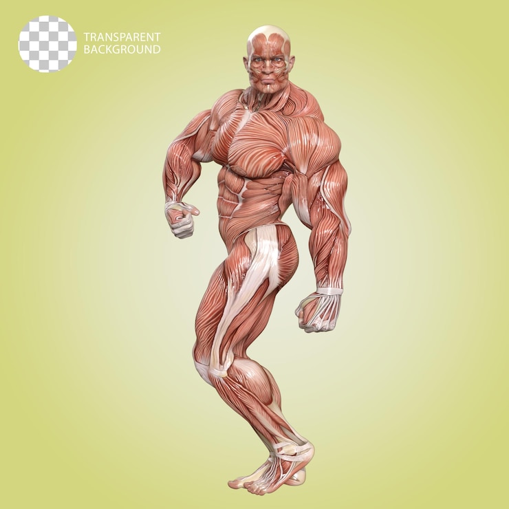 PSD um corpo humano com músculos bodybuilder pose isolado 3d render ilustração
