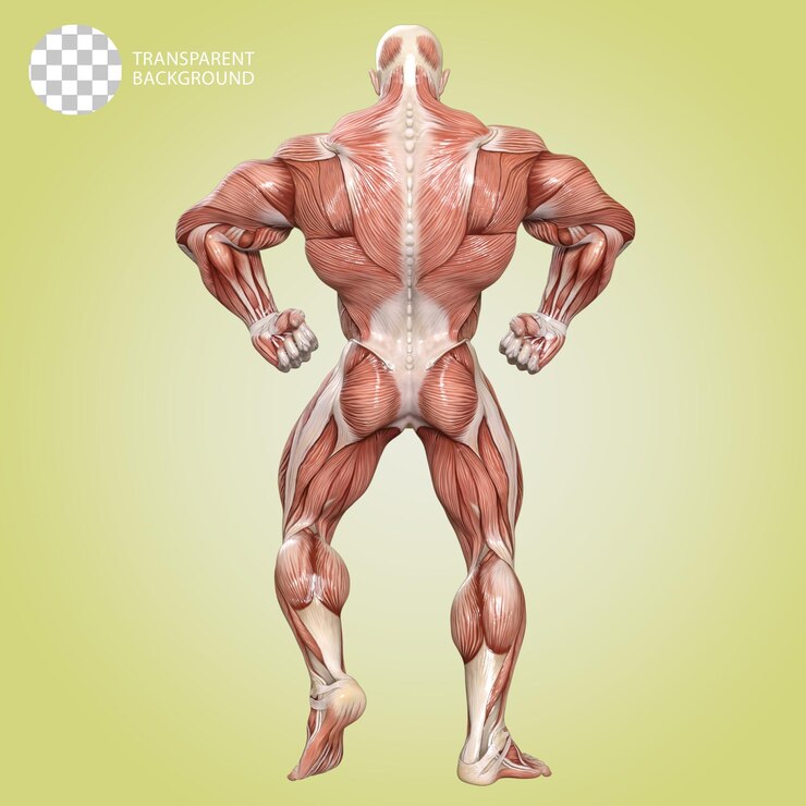 PSD um corpo humano com músculos bodybuilder pose isolado 3d render ilustração