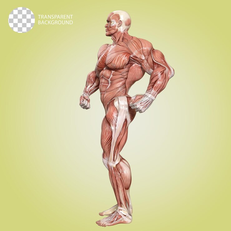 PSD um corpo humano com músculos bodybuilder pose isolado 3d render ilustração