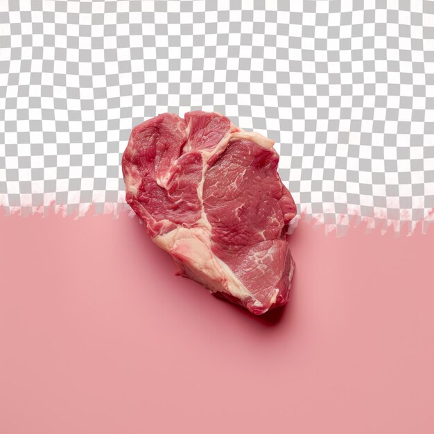 PSD um corte de carne está deitado em uma superfície rosa