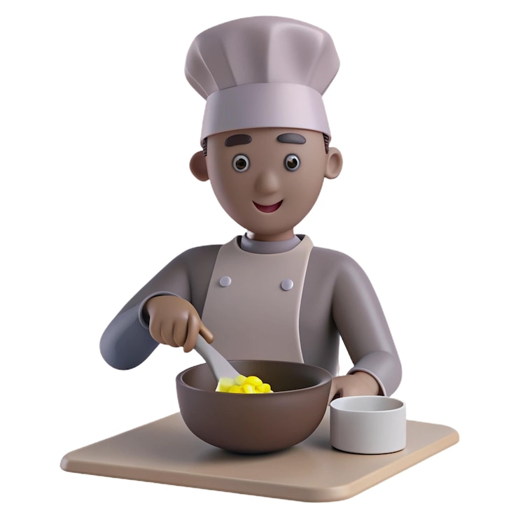 PSD um cozinheiro está cozinhando com uma panela de comida amarela
