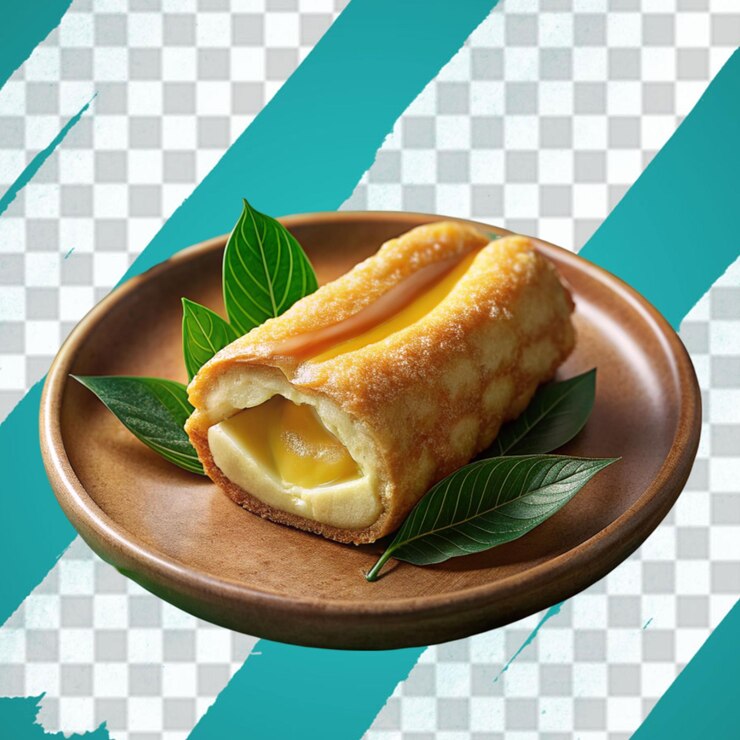 PSD um cromboloni com recheio de creme de leite e molho de caramelo