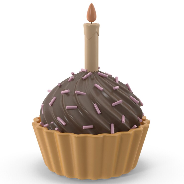 PSD um cupcake com uma vela que diz chocolate