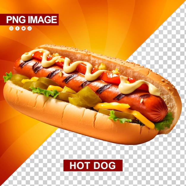 PSD um delicioso cachorro-quente com ketchup e mostarda