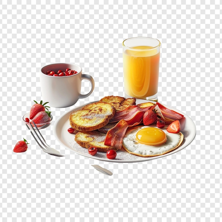 PSD um delicioso pequeno-almoço com toast francês, bacon e ovo.