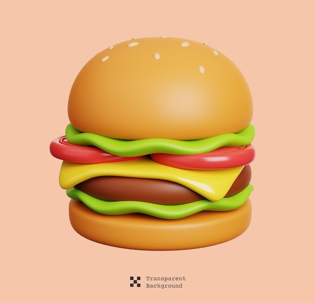 Um desenho animado Burger Bonito ícone mínimo de fast food isolado Ilustração 3D