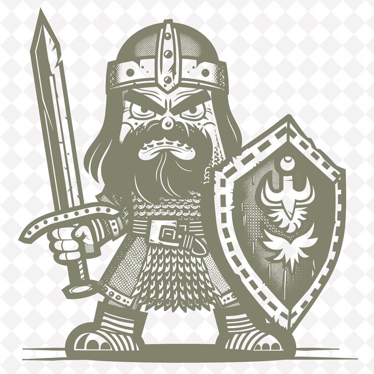 PSD um desenho animado de um cavaleiro com uma espada e um escudo