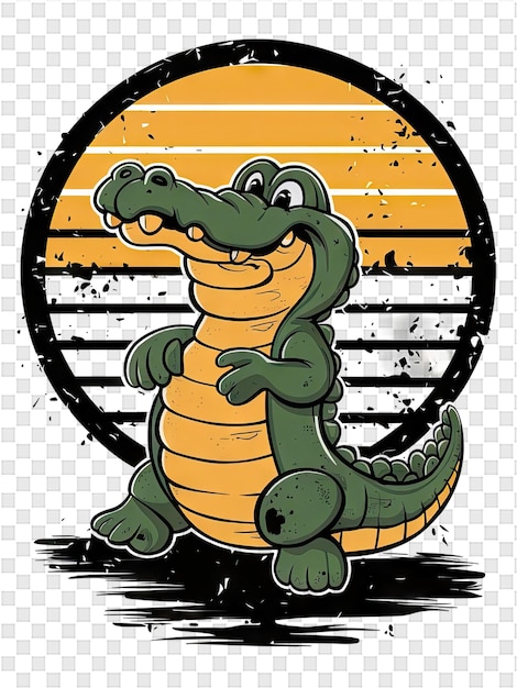 PSD um desenho animado de um crocodilo com um fundo amarelo e laranja