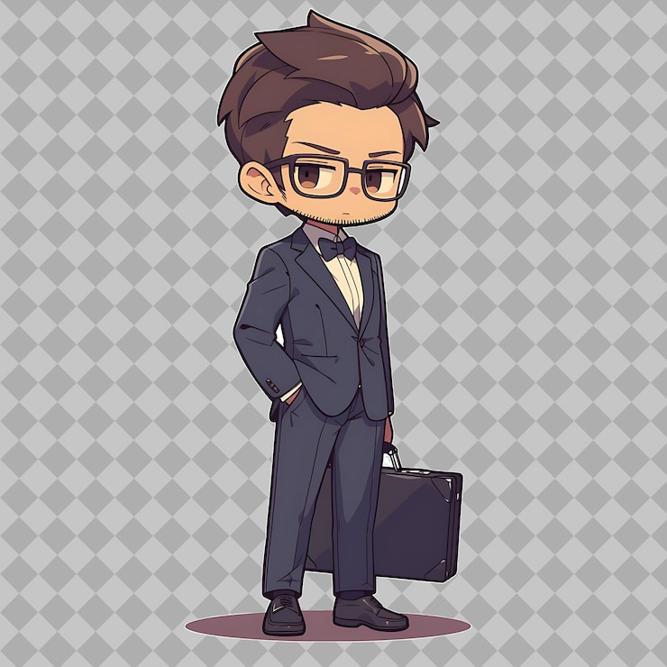 PSD um desenho animado de um homem com óculos e um fato