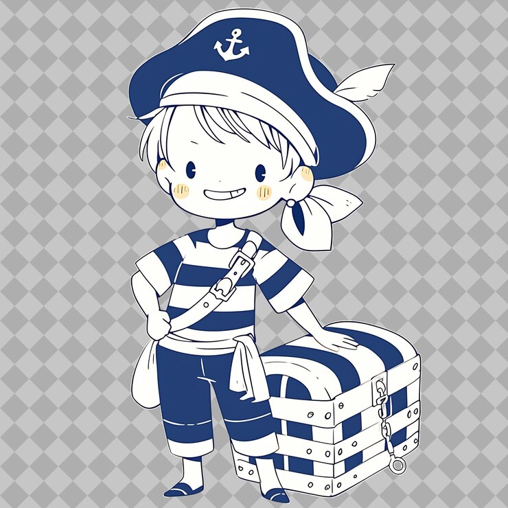 PSD um desenho animado de um marinheiro com um chapéu de pirata e uma espada