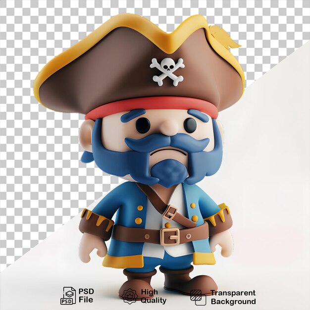 PSD um desenho animado de um pirata com um chapéu e um chapéu de pirata isolado em fundo transparente