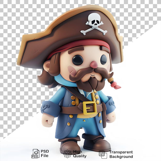 PSD um desenho animado de um pirata com um chapéu e um chapéu de pirata isolado em fundo transparente