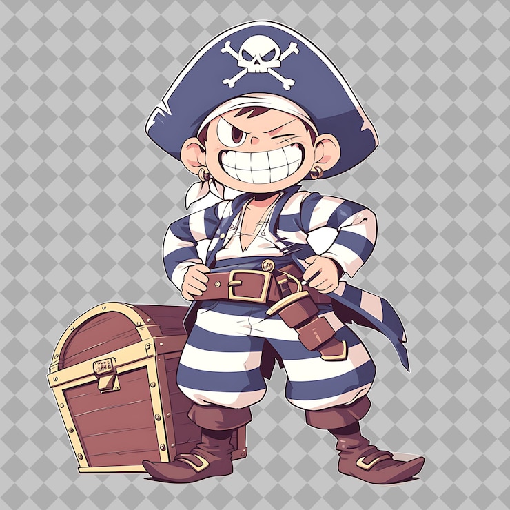 PSD um desenho animado de um pirata com um pirata no peito