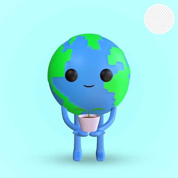 PSD um desenho animado de um planeta segurando um pote de água.