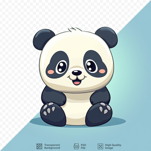 Um desenho animado de um urso panda sentado sobre um fundo azul.