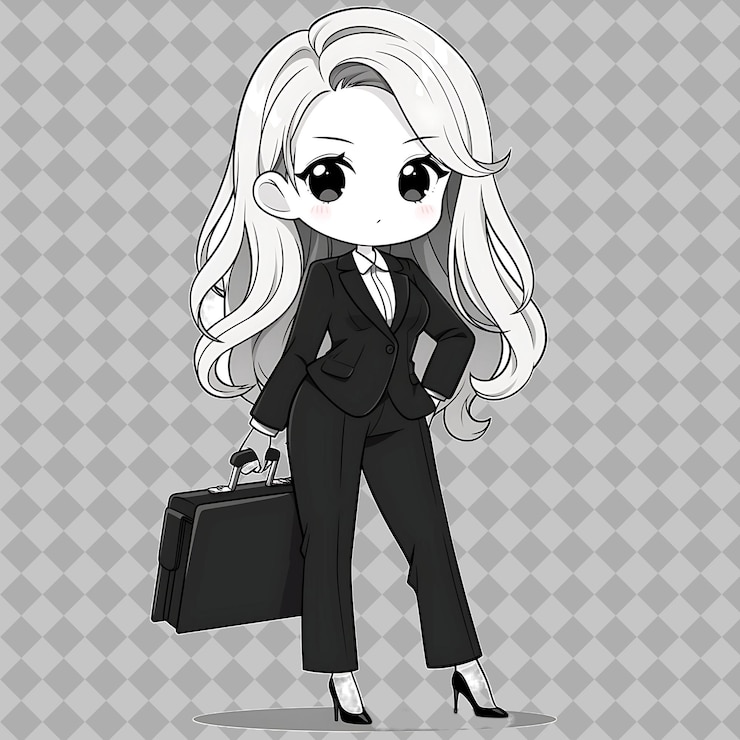 PSD um desenho animado de uma mulher com uma maleta e uma maleta