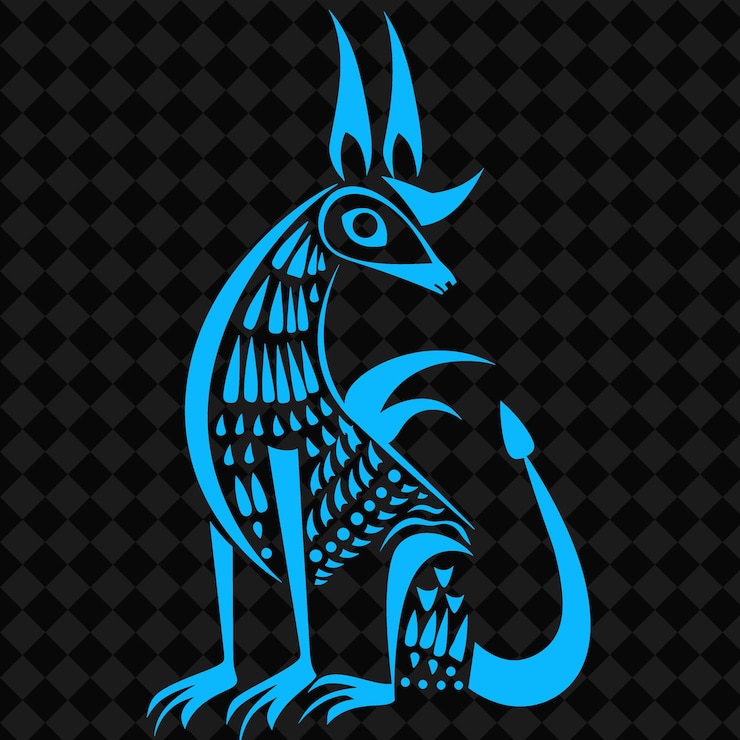 PSD um desenho azul e preto de um dragão azul com um fundo preto