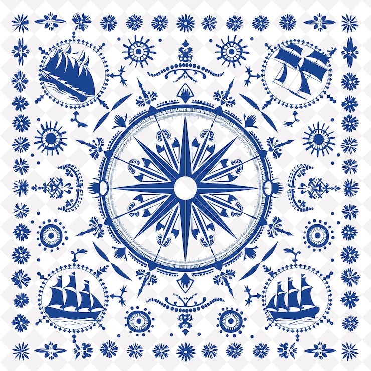 PSD um desenho circular azul e branco com um navio e as palavras "navio" citado nele