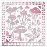 PSD um desenho colorido de cogumelos e cogumelos com uma borda rosa