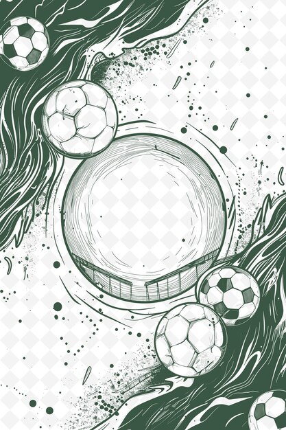 PSD um desenho de bolas de futebol e um fundo verde com um círculo no meio